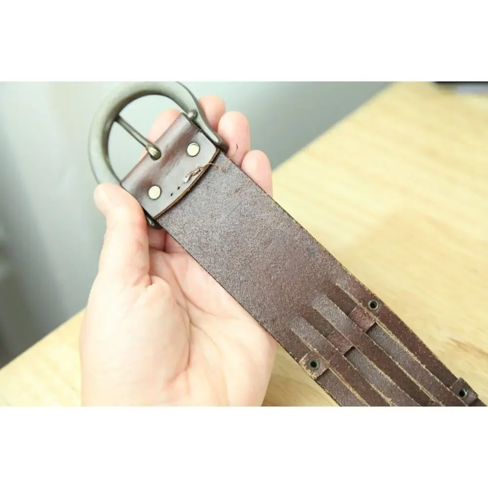 Hollister Brown Leather Belt XS S‎ Wide Woven Chunky Boho Western Y2K Cowgirl